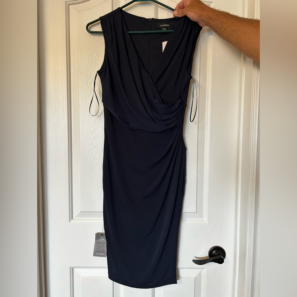 Le Chateau Navy Draped Midi Dress